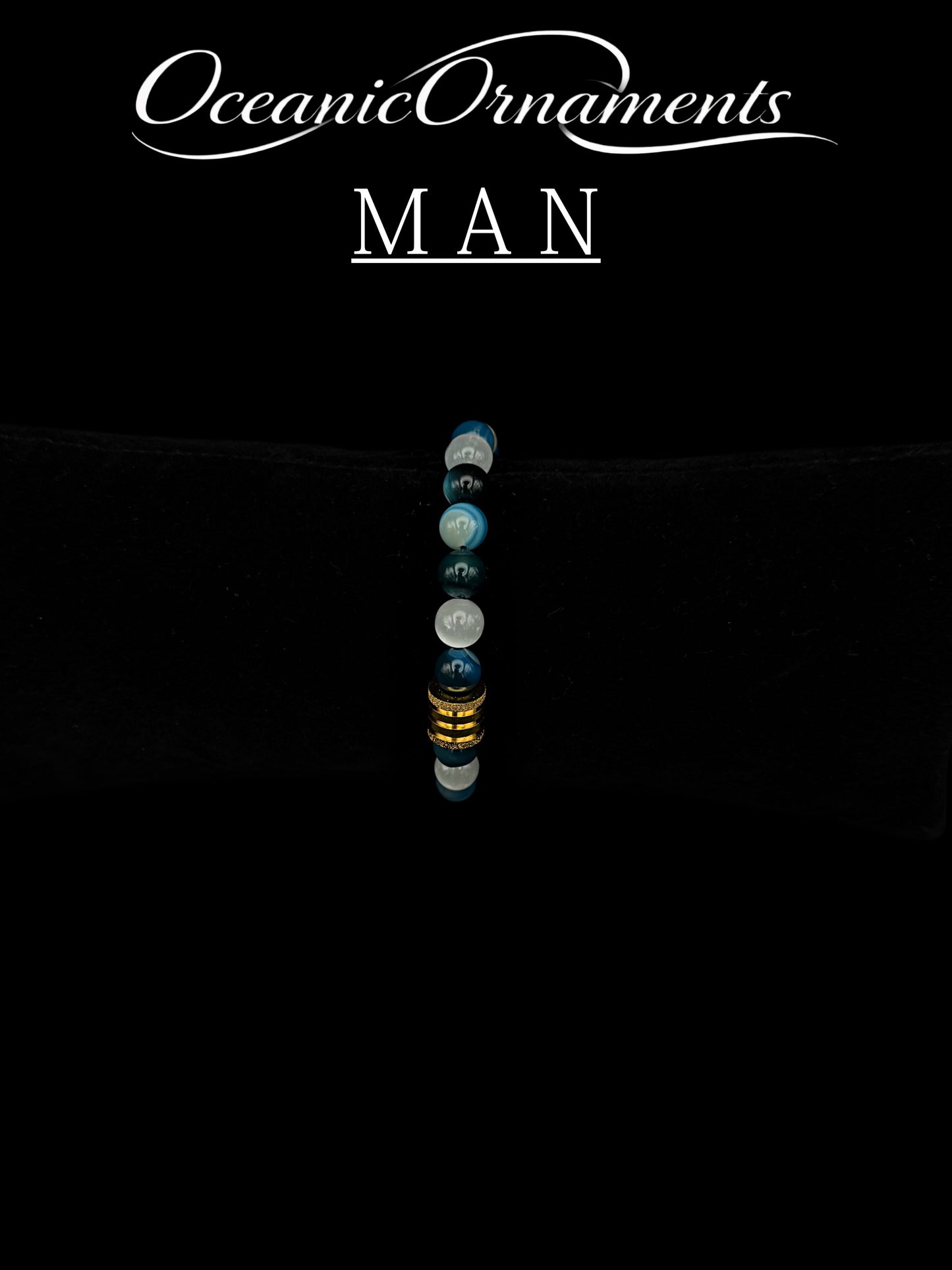 Ozeantiefe – Herren Heilsteinarmband mit Selenit & Bandachat