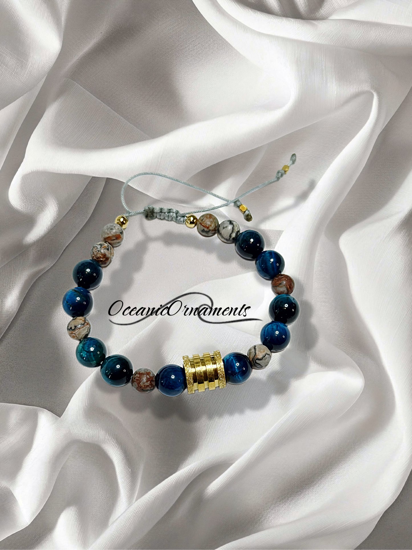 Ozeanblick – Herren Heilsteinarmband aus blauem Tigerauge & Leopardenjaspis