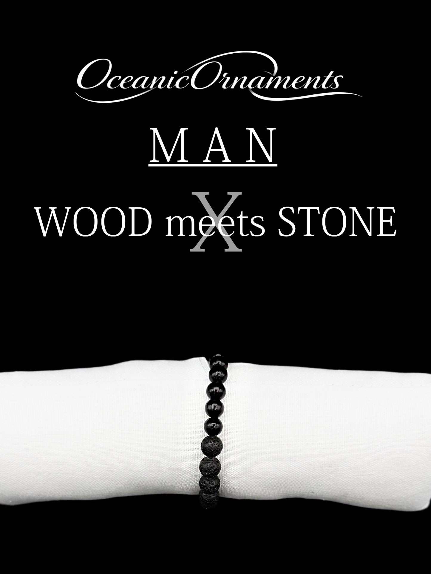 Herrenarmband „Wood meets Stone – Obsidian“