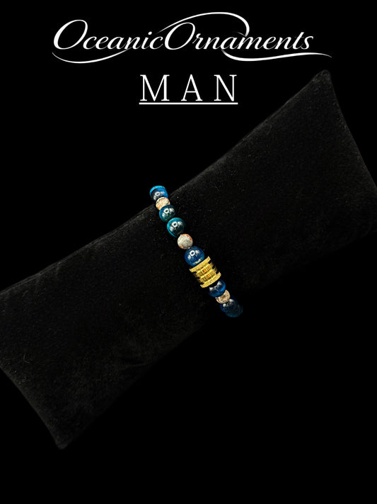 Ozeanblick – Herren Heilsteinarmband aus blauem Tigerauge & Leopardenjaspis