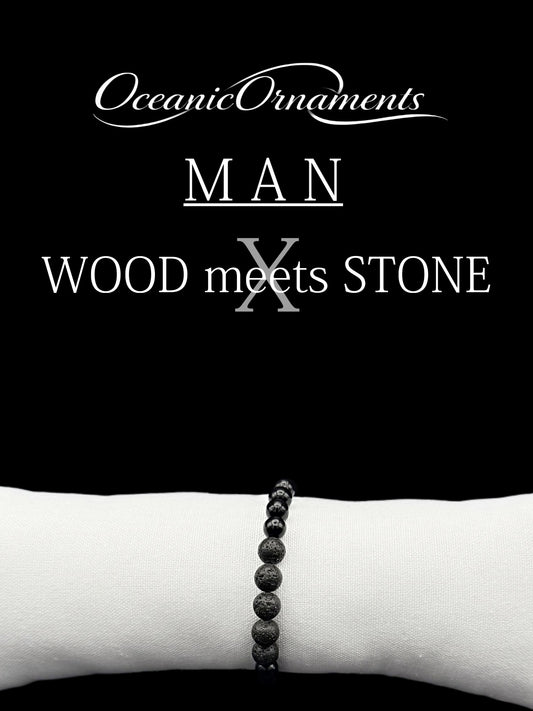 Herrenarmband „Wood meets Stone – Obsidian“