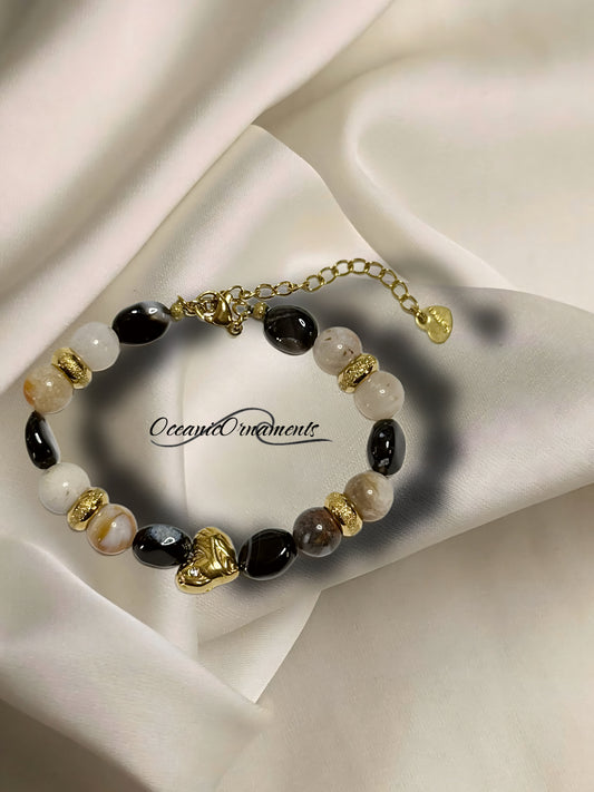 Golden Heart Balance - Heilsteinarmband mit Edelstahlverschluss