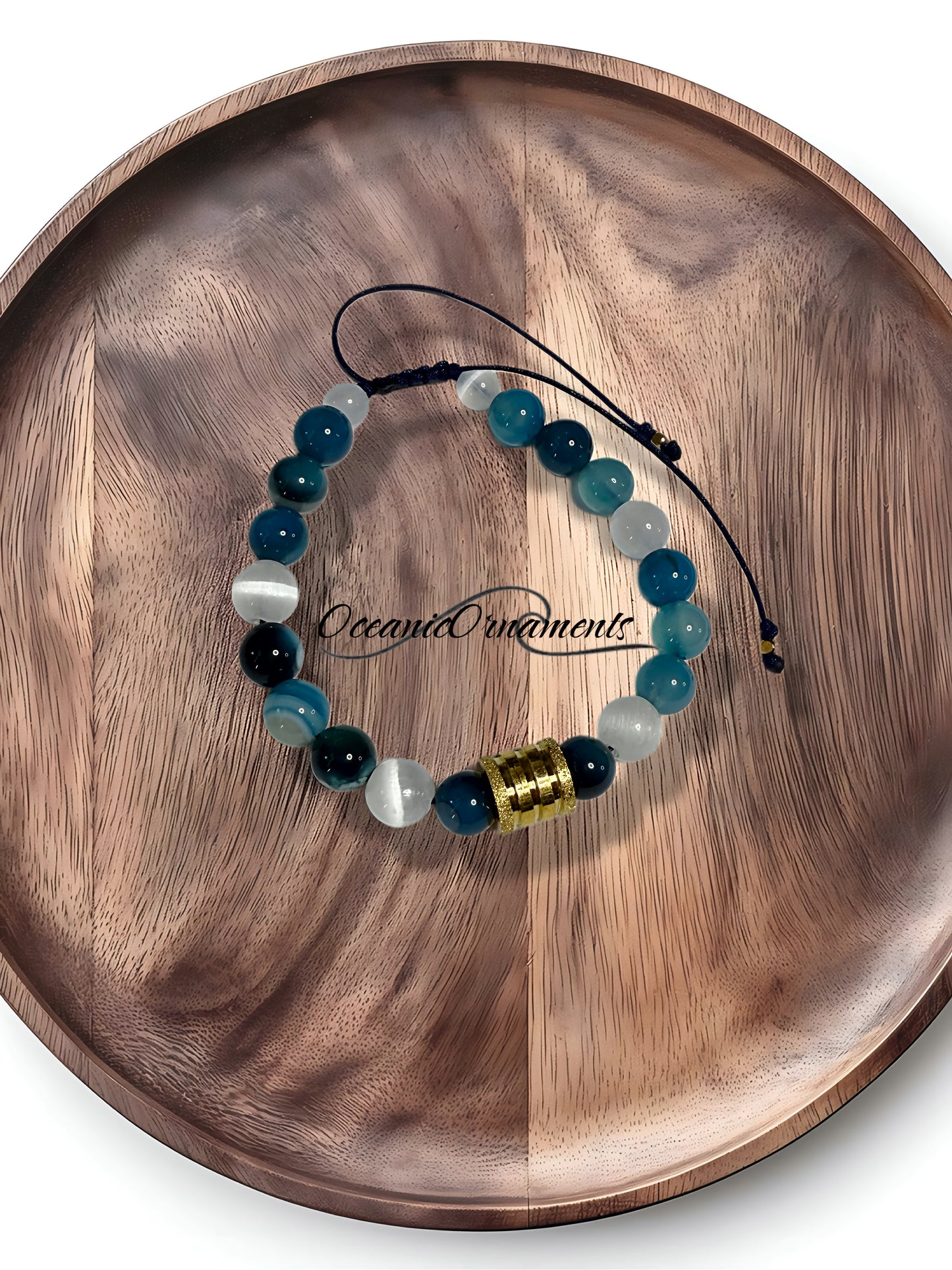 Ozeantiefe – Herren Heilsteinarmband mit Selenit & Bandachat