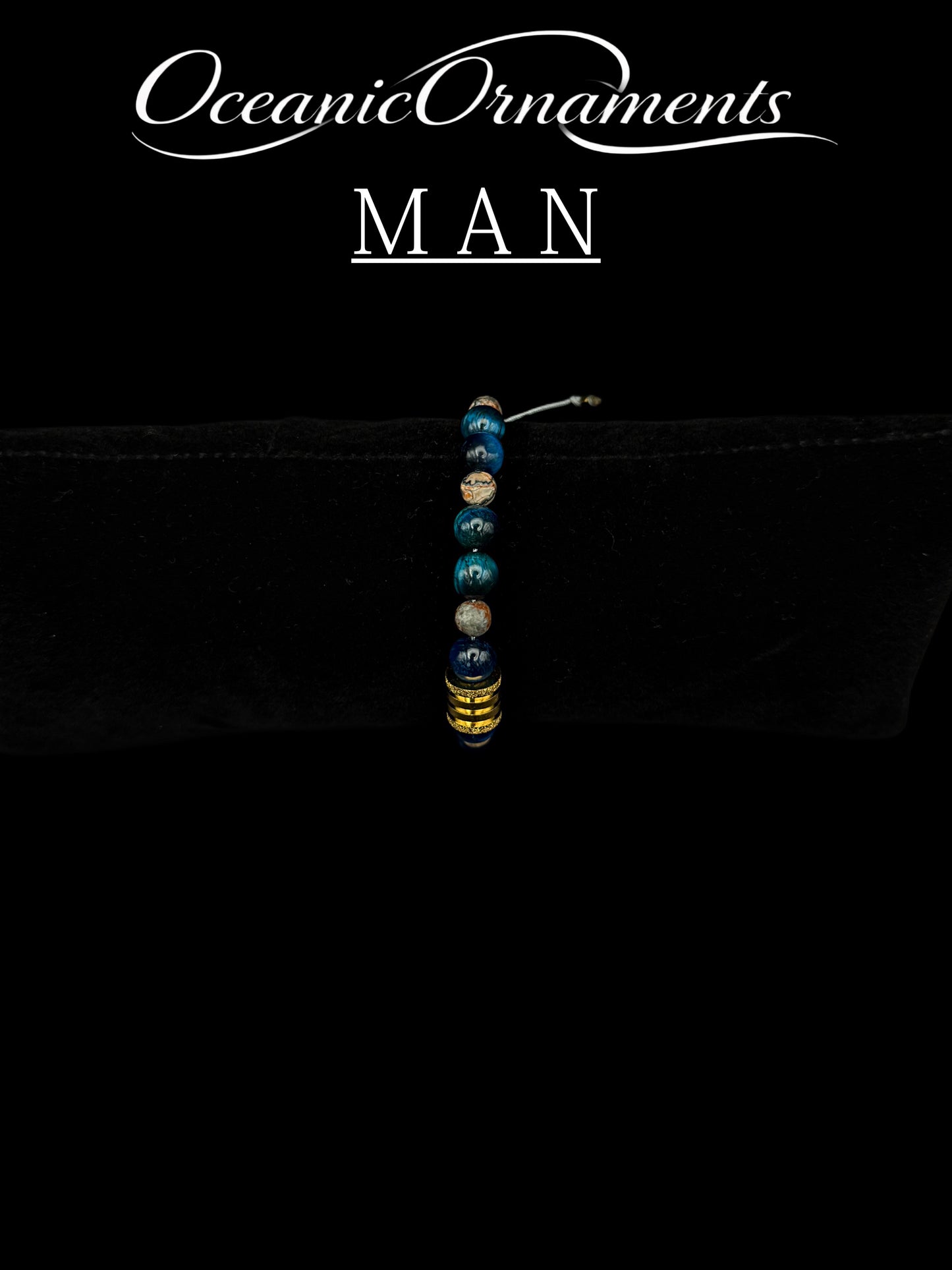 Ozeanblick – Herren Heilsteinarmband aus blauem Tigerauge & Leopardenjaspis