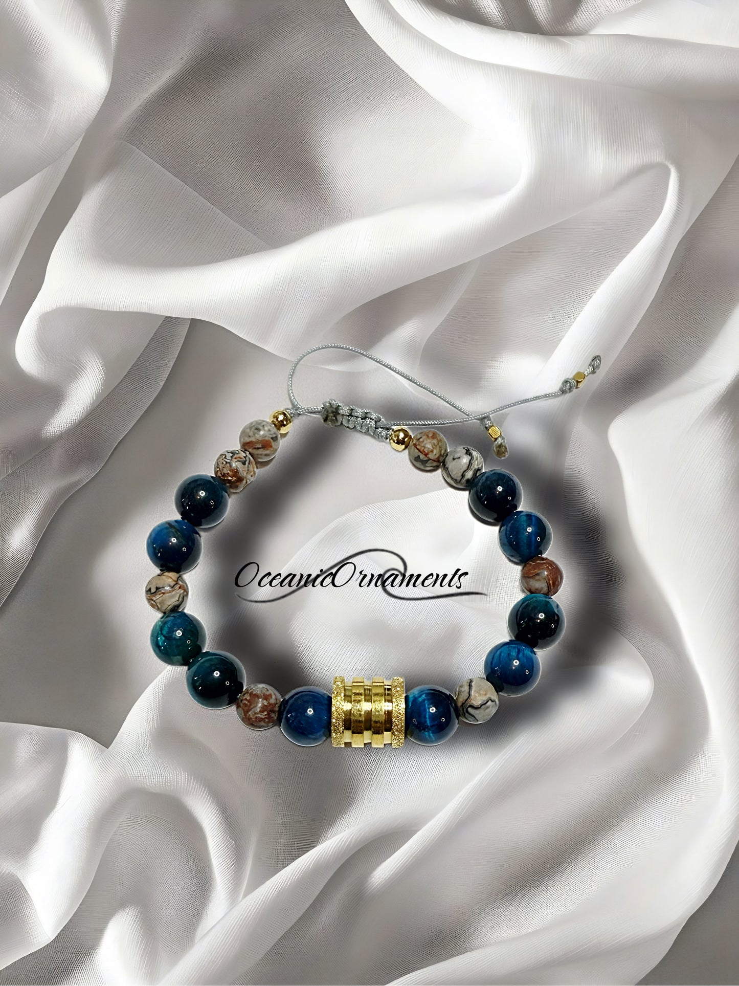 Ozeanblick – Herren Heilsteinarmband aus blauem Tigerauge & Leopardenjaspis