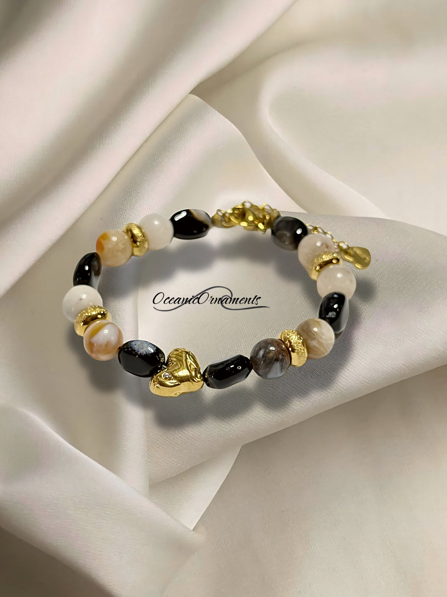 Golden Heart Balance - Heilsteinarmband mit Edelstahlverschluss