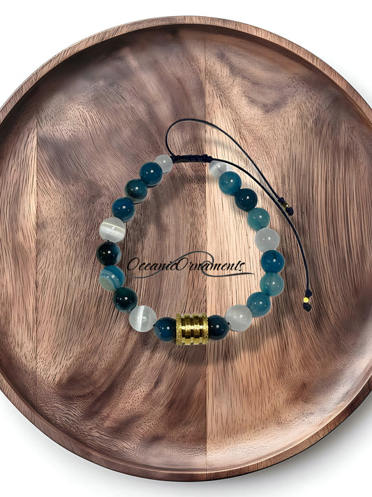 Ozeantiefe – Herren Heilsteinarmband mit Selenit & Bandachat